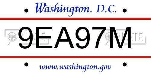 9EA97M District Of Columbia License Plate