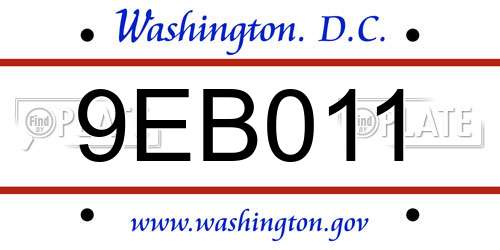 9EB011 District Of Columbia License Plate