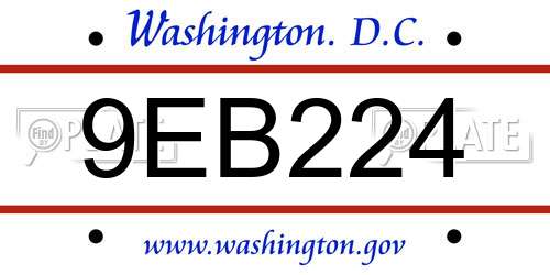 9EB224 District Of Columbia License Plate