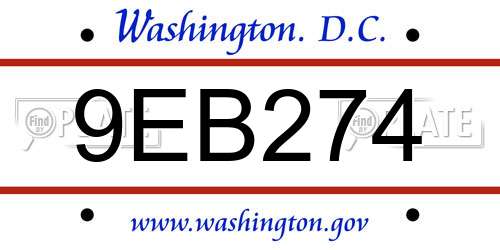 9EB274 District Of Columbia License Plate