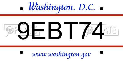 9EBT74 District Of Columbia License Plate