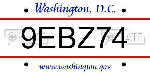 9EBZ74 District Of Columbia License Plate