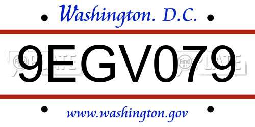 9EGV079 District Of Columbia License Plate