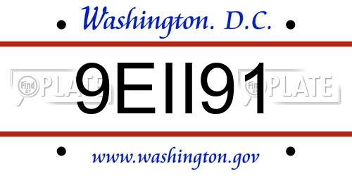 9EII91 District Of Columbia License Plate