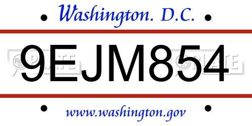 9EJM854 District Of Columbia License Plate