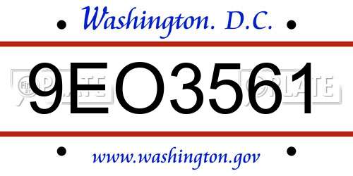 9EO3561 District Of Columbia License Plate