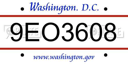 9EO3608 District Of Columbia License Plate