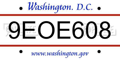 9EOE608 District Of Columbia License Plate