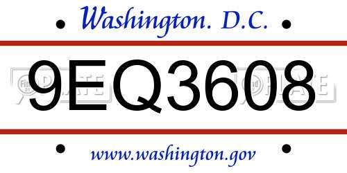 9EQ3608 District Of Columbia License Plate