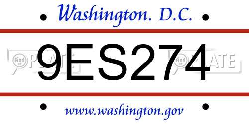 9ES274 District Of Columbia License Plate