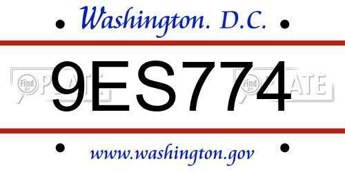 9ES774 District Of Columbia License Plate