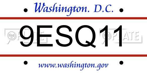 9ESQ11 District Of Columbia License Plate