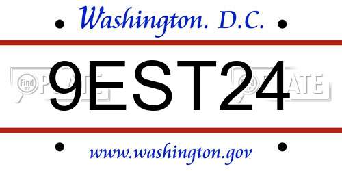 9EST24 District Of Columbia License Plate