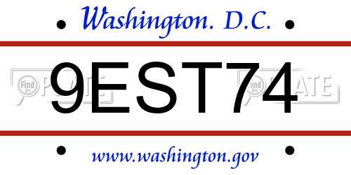 9EST74 District Of Columbia License Plate