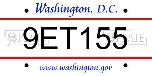 9ET155 District Of Columbia License Plate