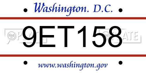 9ET158 District Of Columbia License Plate