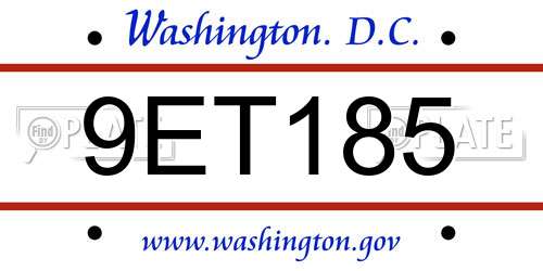 9ET185 District Of Columbia License Plate
