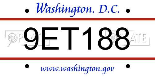 9ET188 District Of Columbia License Plate