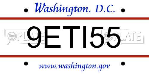 9ETI55 District Of Columbia License Plate