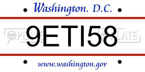 9ETI58 District Of Columbia License Plate
