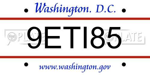 9ETI85 District Of Columbia License Plate