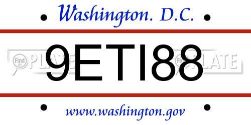 9ETI88 District Of Columbia License Plate