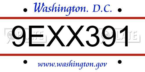 9EXX391 District Of Columbia License Plate