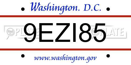 9EZI85 District Of Columbia License Plate