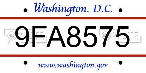 9FA8575 District Of Columbia License Plate