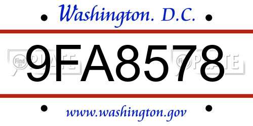 9FA8578 District Of Columbia License Plate