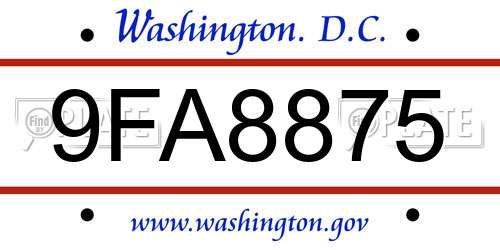 9FA8875 District Of Columbia License Plate