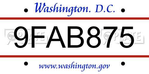9FAB875 District Of Columbia License Plate