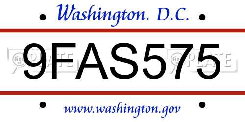 9FAS575 District Of Columbia License Plate