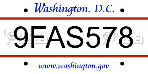 9FAS578 District Of Columbia License Plate