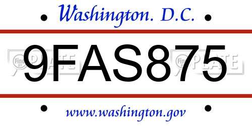 9FAS875 District Of Columbia License Plate