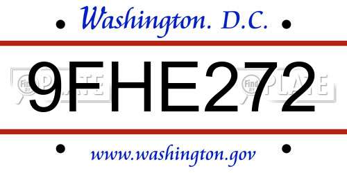 9FHE272 District Of Columbia License Plate