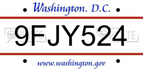 9FJY524 District Of Columbia License Plate