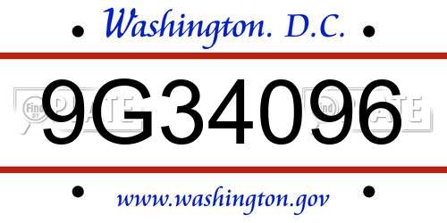 9G34096 District Of Columbia License Plate