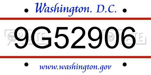 9G52906 District Of Columbia License Plate
