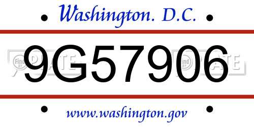 9G57906 District Of Columbia License Plate