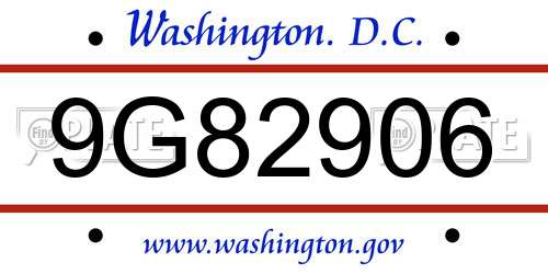 9G82906 District Of Columbia License Plate