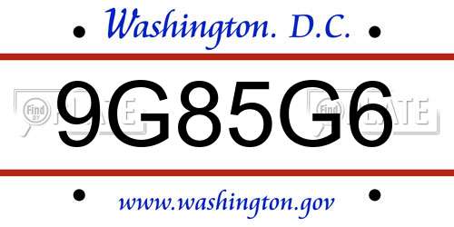 9G85G6 District Of Columbia License Plate