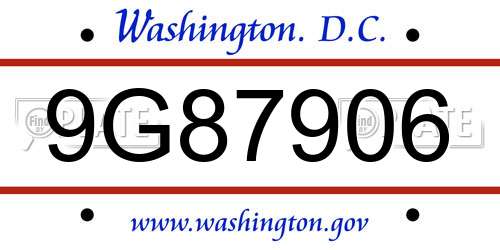9G87906 District Of Columbia License Plate