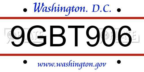 9GBT906 District Of Columbia License Plate