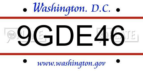 9GDE46 District Of Columbia License Plate