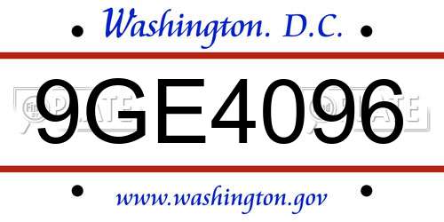 9GE4096 District Of Columbia License Plate