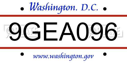9GEA096 District Of Columbia License Plate