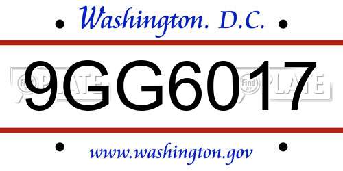 9GG6017 District Of Columbia License Plate