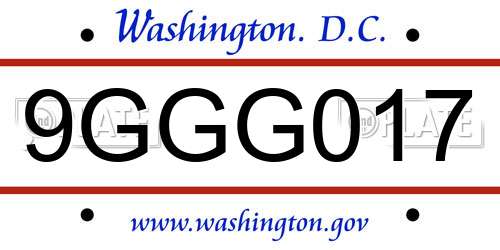 9GGG017 District Of Columbia License Plate