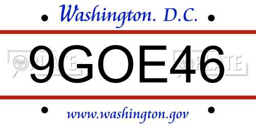 9GOE46 District Of Columbia License Plate